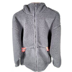 Express full zip hoodie deep pile sherpa front pockets safety stripe pink M/L